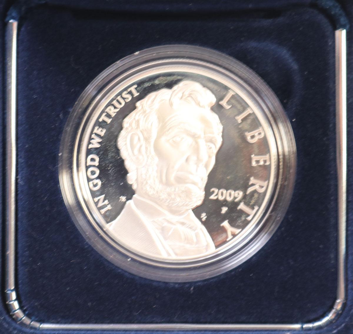 2009 Abraham Lincoln Commemorative Silver Dollar, W/Box & COA