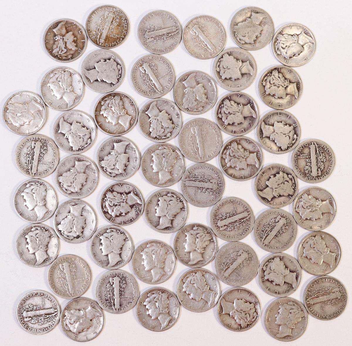 50 Mercury Silver Dimes Various Dates/Mints