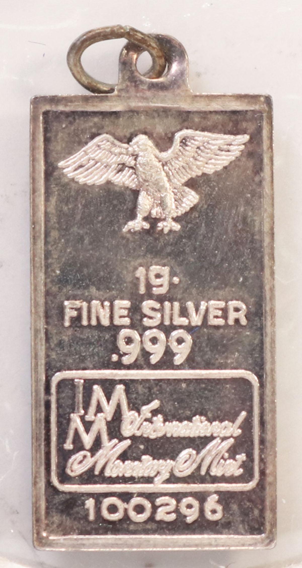 1 Gram.999 Fine Silver Eagle Pendant, International Monetary Mint 100296