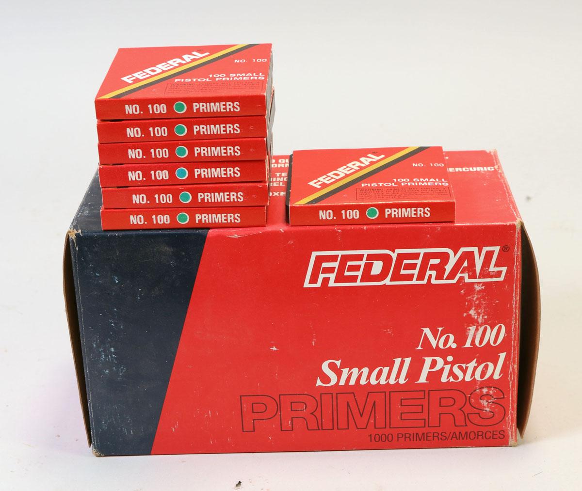 Primers - Federal No. 100 Small Pistol Primers, 1,650 + - Pieces