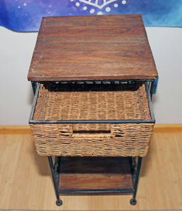 Small Stand - Table w/ Wicker Style Drawer