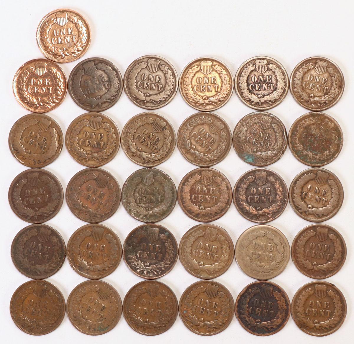 31 +/- Indian Head Pennies, Various Dates/Mints