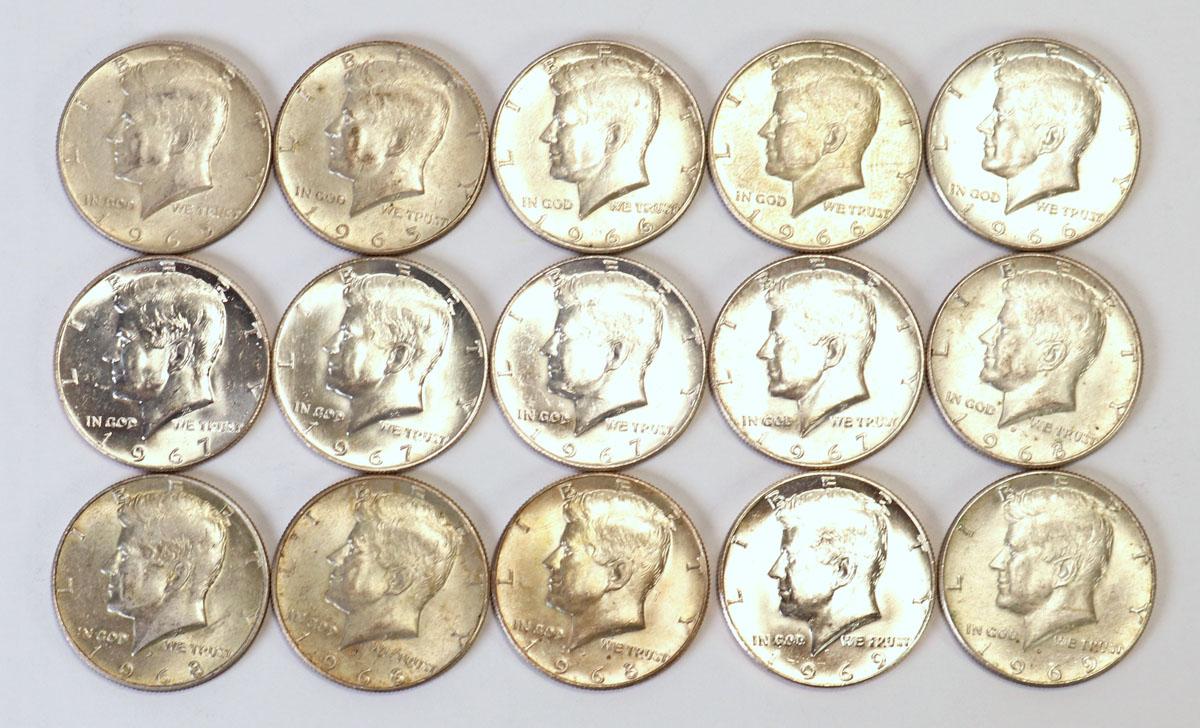 15 Kennedy Half Dollars (40% Silver)