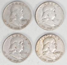 4 - Franklin Silver Half Dollars; 1949-S, 1951-S, 1952-P, 1953-S