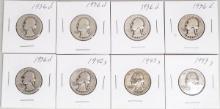 8 - Washington Silver Quarters; Various Dates/Mints