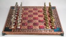 Italian Brevettato Cast  Chessmen w/ Metal Embossed Board