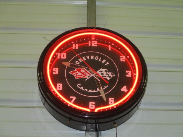Chevy Corvette Round Neon Clock