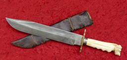 Ivory Dog Head Handle Bowie Knife