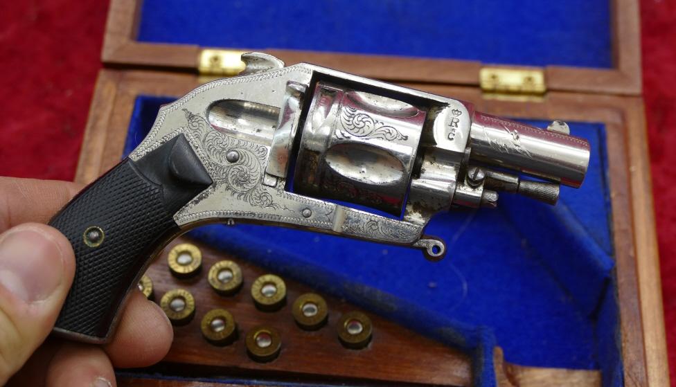 Cased Antique Folding Trigger Cartridge Revolver