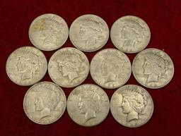 Lot of 10 1922 & 1923 Peace Silver Dollars