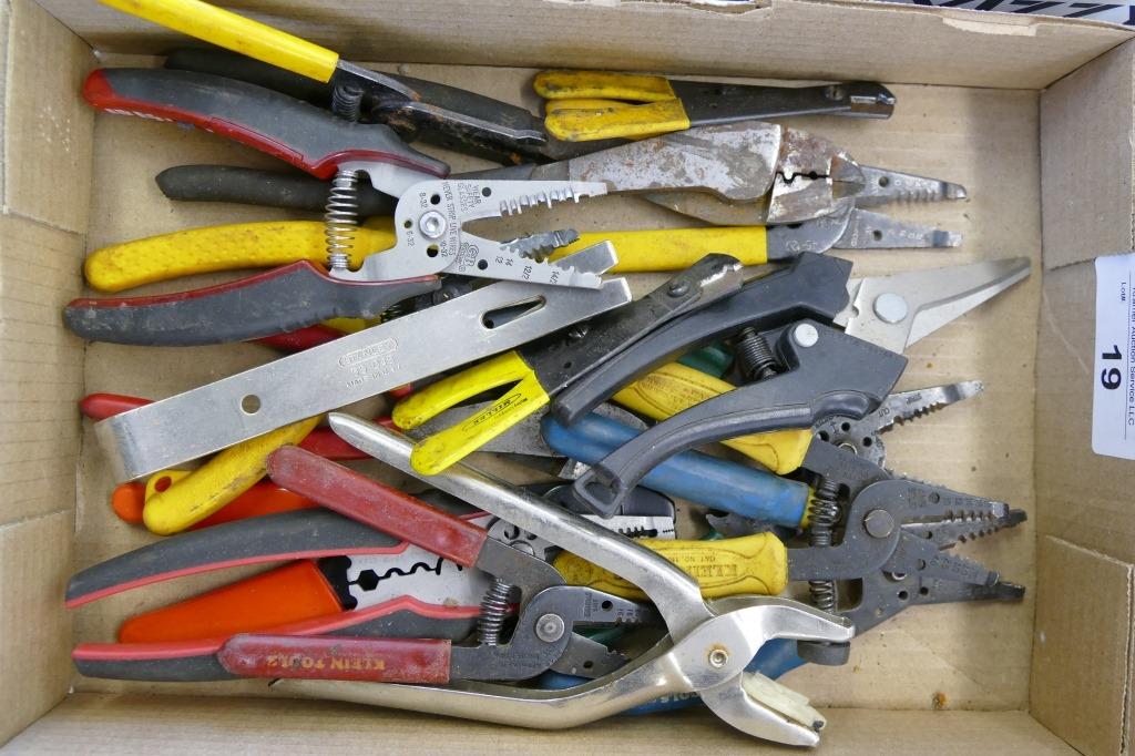 Box of Wire Strippers & Electricians Tools