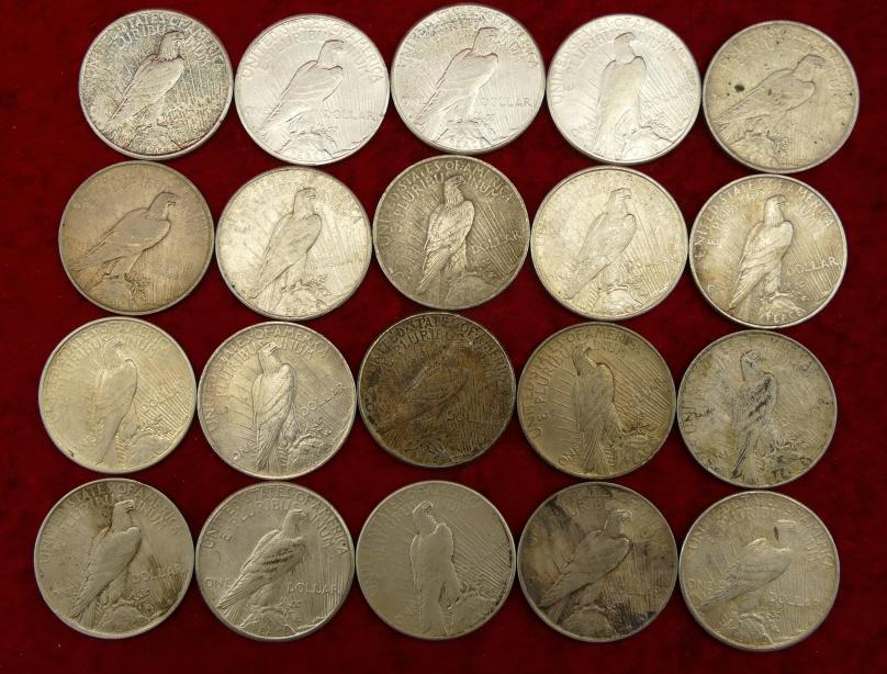 Lot of 20 Mixed Silver Peace Dollars (F)