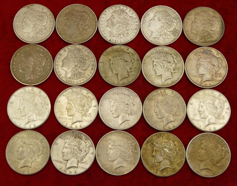 Lot of 20 Mixed Silver Peace Dollars (G)