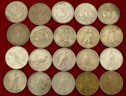 Lot of 20 Mixed Silver Peace Dollars (G)