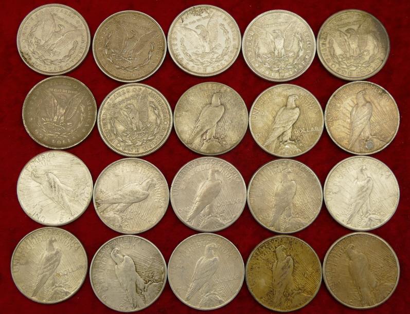 Lot of 20 Mixed Silver Peace Dollars (G)
