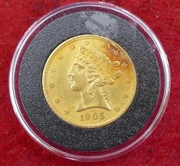 1905 US $5 Gold Coin (RD60)