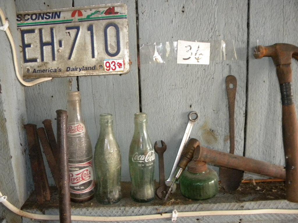 Two Old Coke Bottles; Pepsi Collector Bottle; Crow Bar; Old Watering Can, S