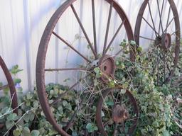 Three 45"d Metal Rake Wheels; 16"d Metal Wheel.