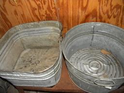 Round #1 Galvanized Laundry Tub; Square Galvanized Tub; Tub Stand.