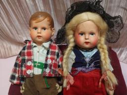 Rare! 1910-20's Pair 11" Authentic German Celluloid/papermache Cloth Bodied Dolls From Minerva Jung