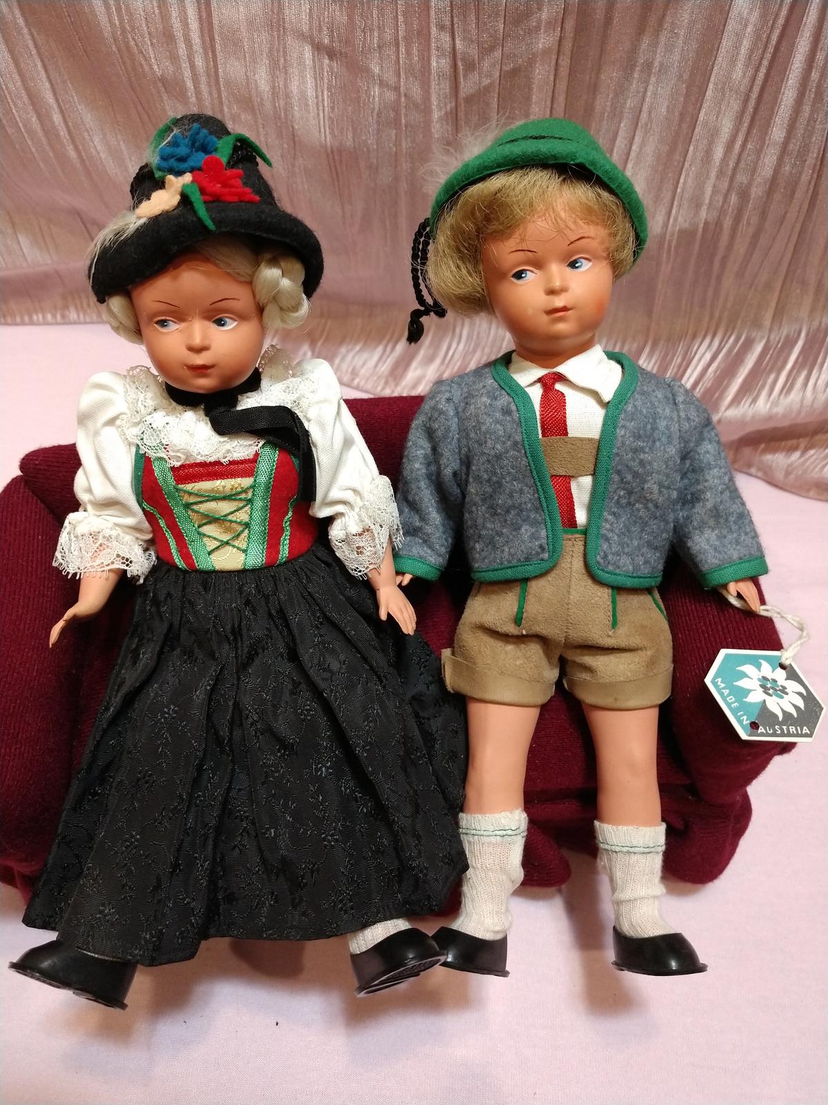 Early 1900s Matching Pair German Rare Dolls 10" Celluloid In Lederhosen & Dirndl