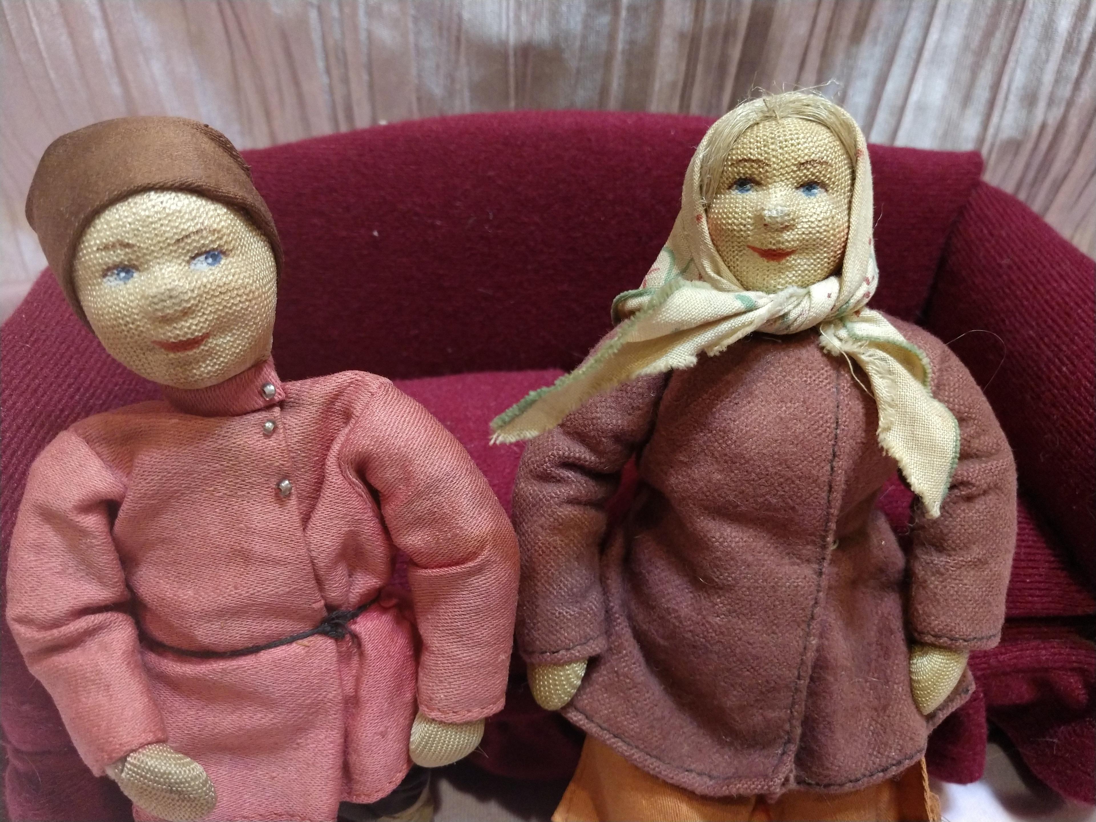Authentic Pair 6" Pre-1922 W Tag Stockinette Russia Russian Soviet Union Dolls