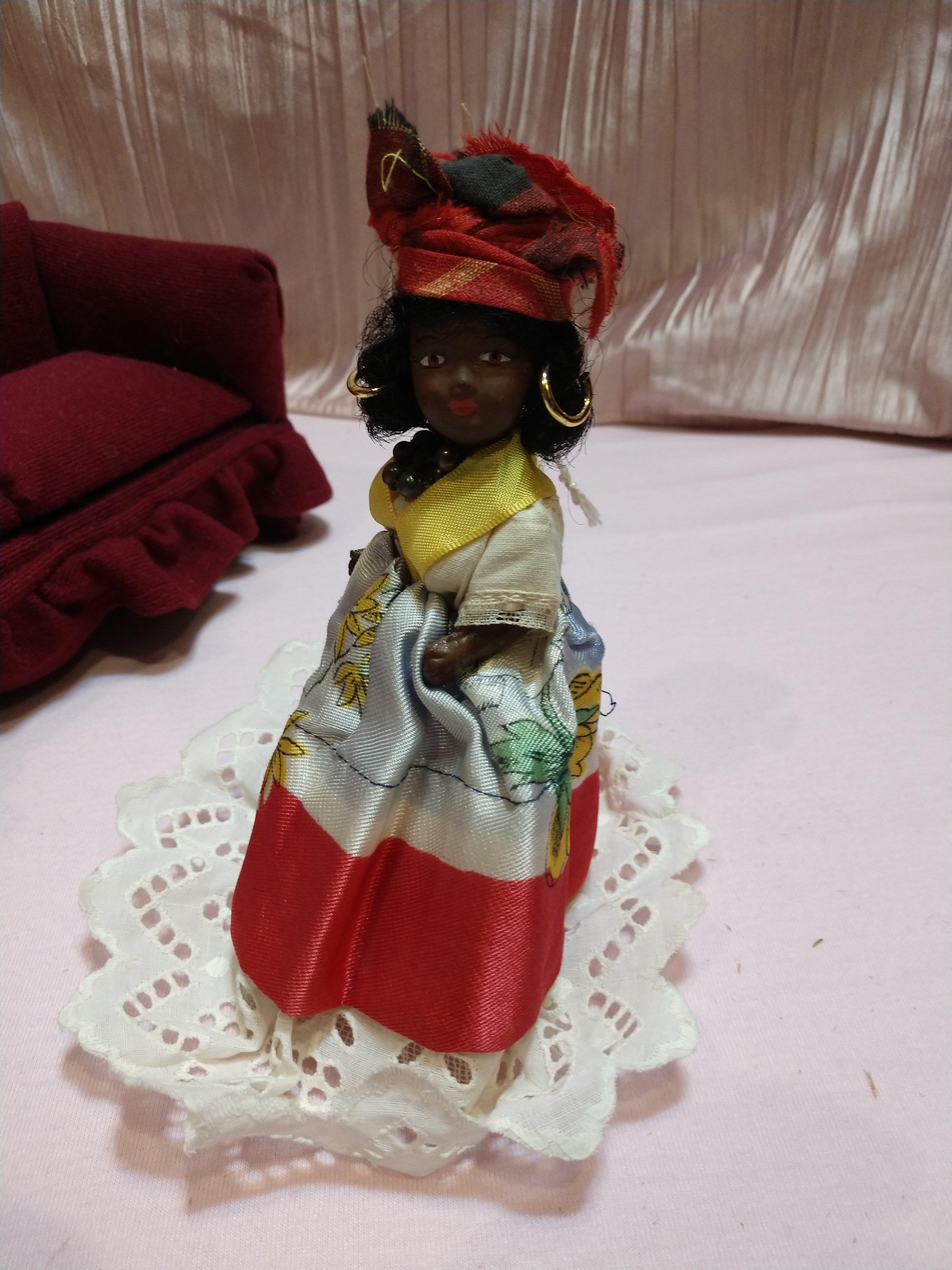 A Rare & Miniature 5" Vintage Hand Made Celluloid Jamaican Doll