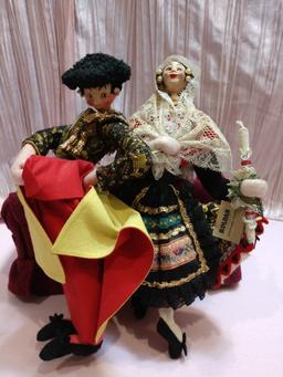 Amazing Vintage 10" Spanish Dancing & Matador Cloth Doll Pair By Roldan Klumpe