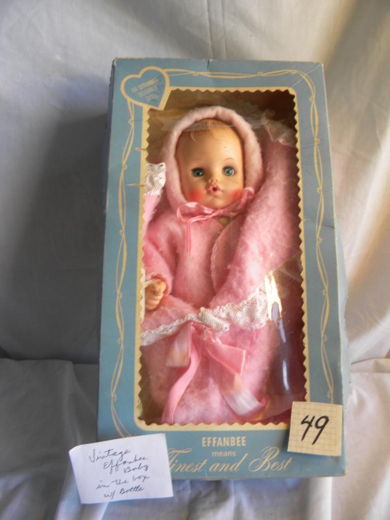 Effanbee, Vintage Baby Doll w/Bottle, (open/closed eyes), 12"H.