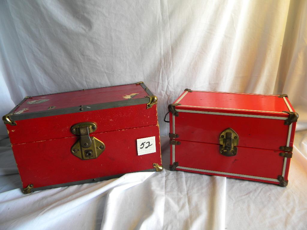 Pair of Doll Cases= (A) 6X6X10"; (B) 7X7x12".