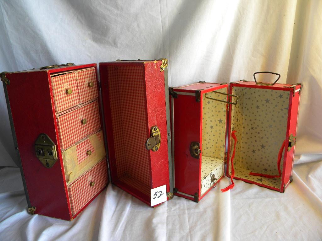 Pair of Doll Cases= (A) 6X6X10"; (B) 7X7x12".