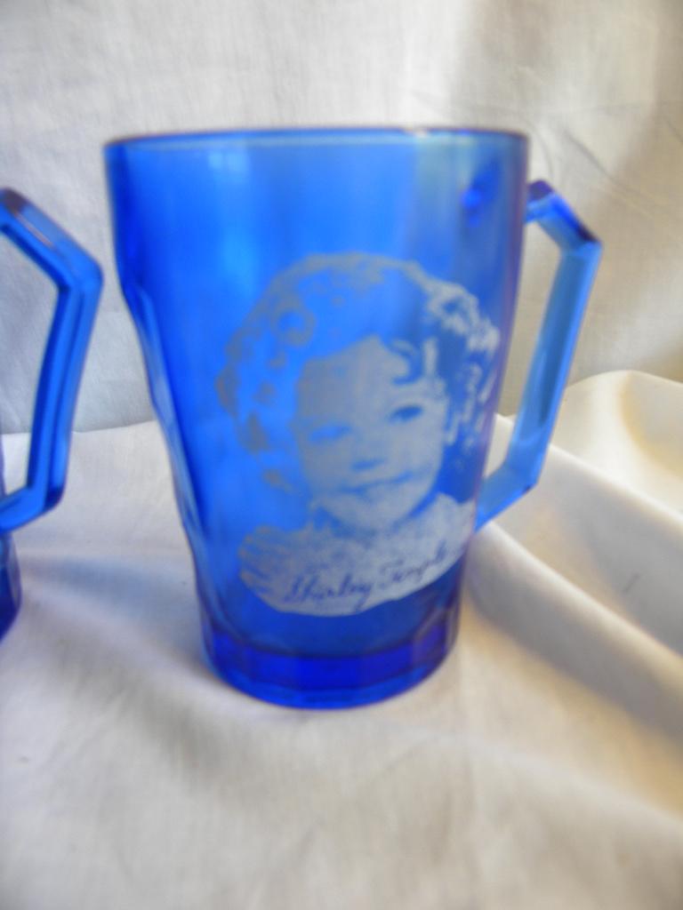 Shirley Temple, Cobalt Blue- Pair of Creamers w/handles, 1 cup w handle