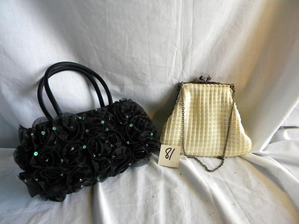 Hand Purse w/chain Strap, 6X7"; Jewel Pattern Hand Purse, 4X9".