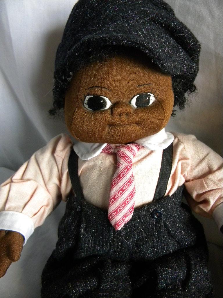 Handmade Black Boy & Girl Dolls, 16"H.