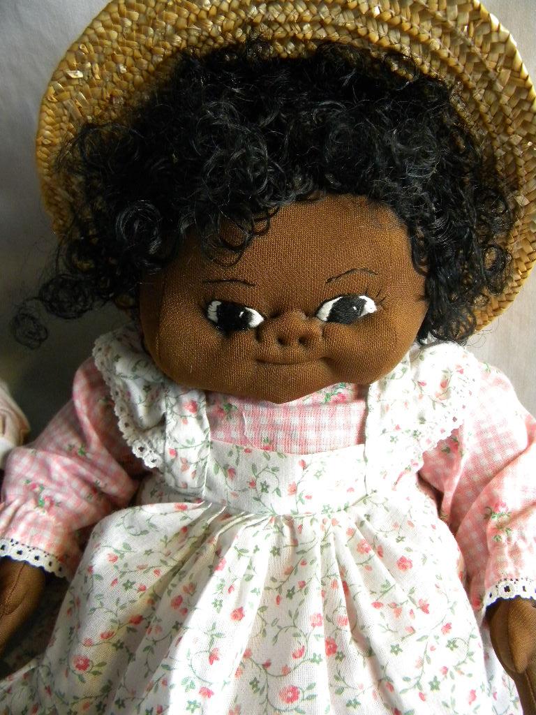 Handmade Black Boy & Girl Dolls, 16"H.