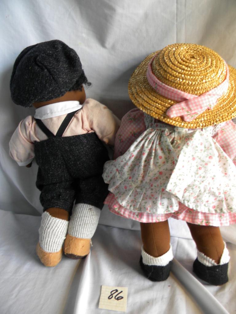 Handmade Black Boy & Girl Dolls, 16"H.