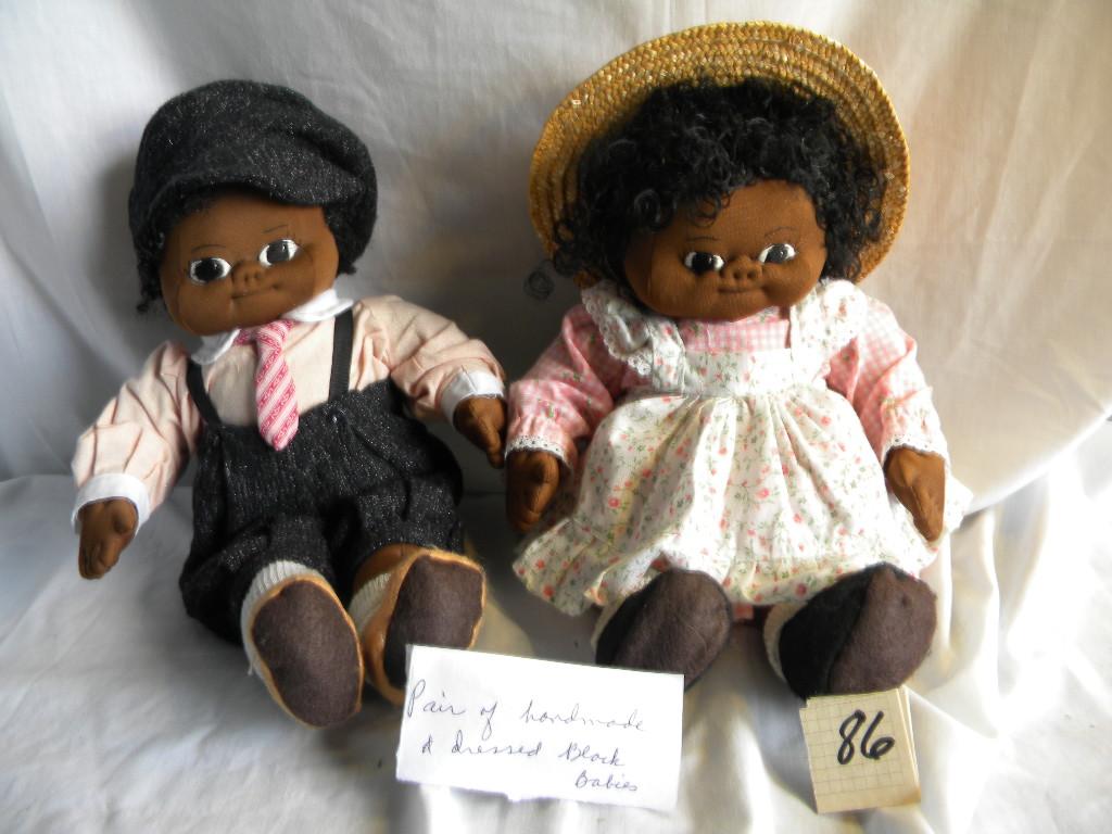 Handmade Black Boy & Girl Dolls, 16"H.