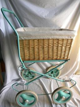 Collapsible Wicker Basket Doll Carriage, 30X16X22".