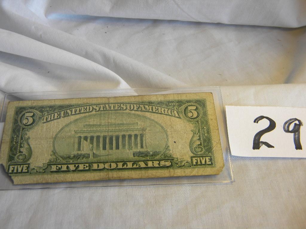 Five Dollar Bill= G92177707c, 1950b, Bank Of Chicago, Il, Green No's And Se