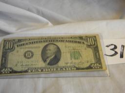 Ten Dollar Bill= B95131362g, 1950a, Bank Of New York, Ny, Green No's And S