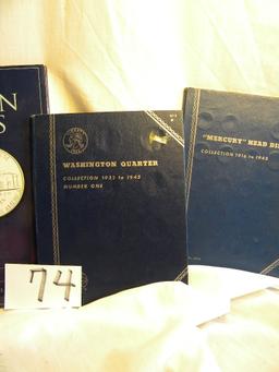 Coin books.   Jefferson Nickels; Washington Quarters; Jefferson Nickels; Lincoln Cent.