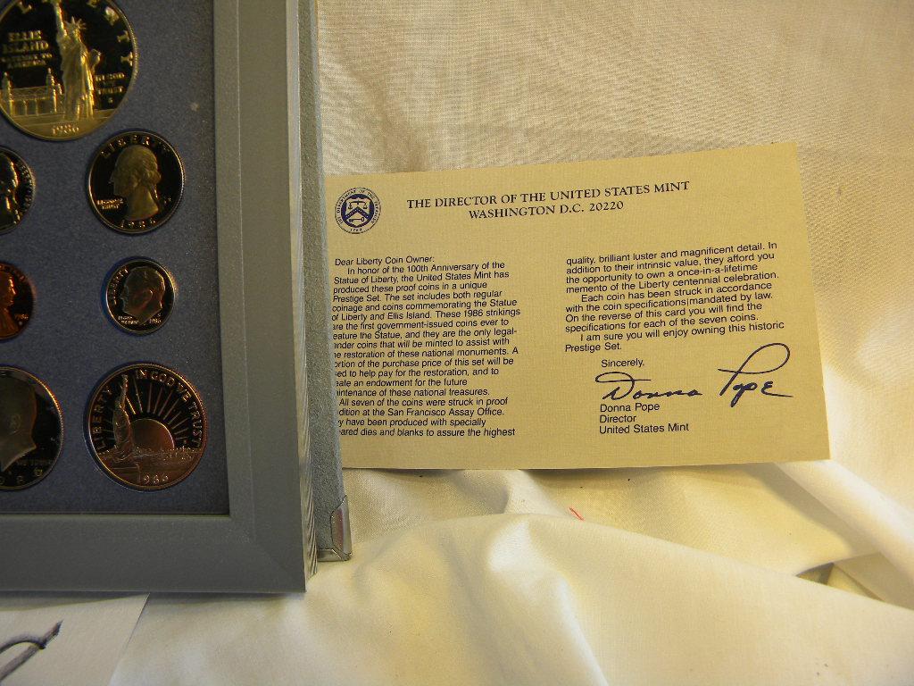 1986 Prestige Mint Poof Set=dollar, Half Dollar, Quarter, Nickel, Cent, Dim