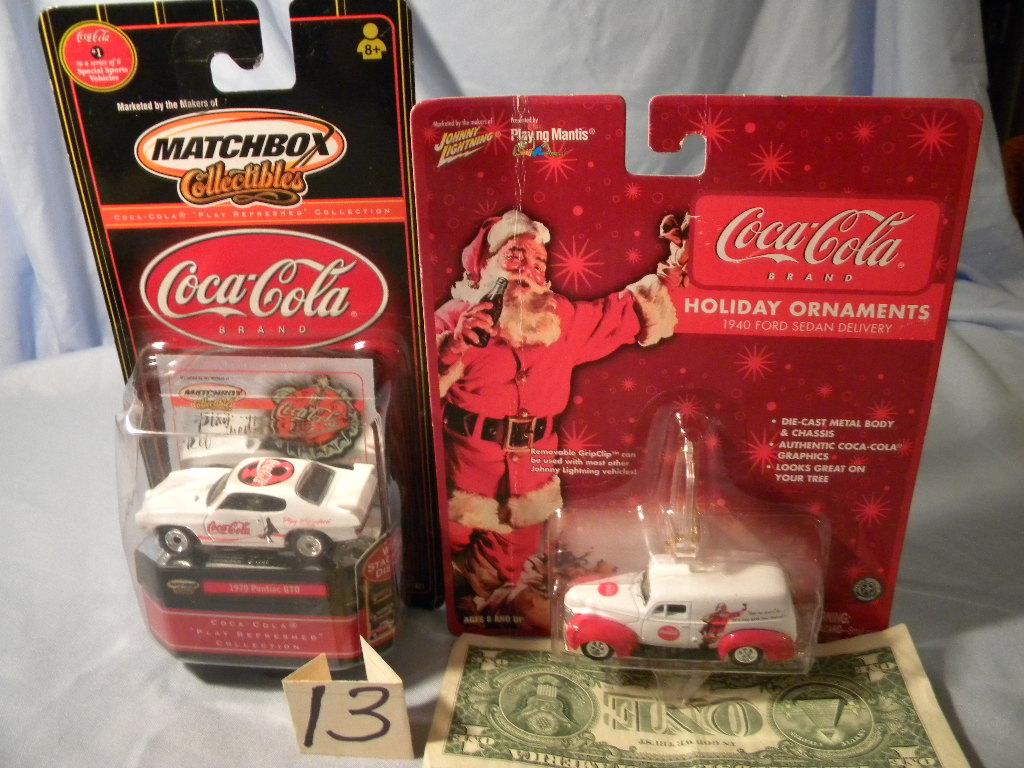 Coca Cola= 1970 Pontiac Gto; Die Cast Holiday Ornaments.