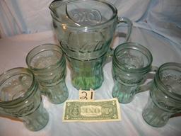 Coca Cola= 2 Qt Pitcher W/4matching Water Glasses.