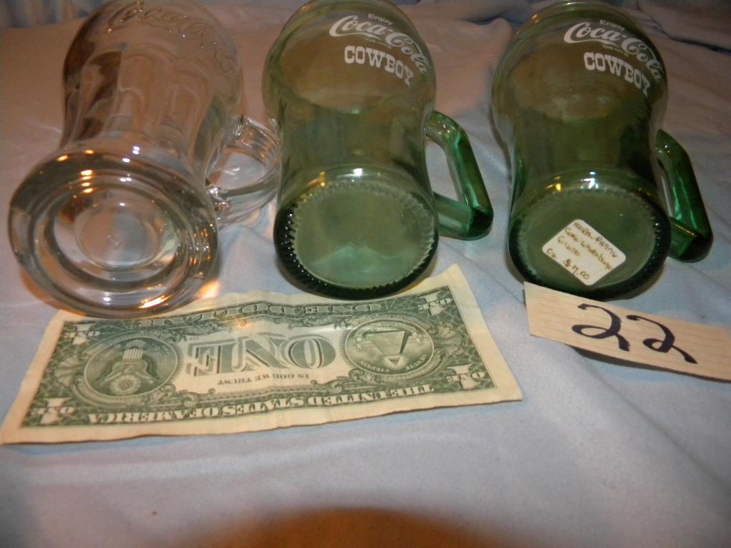 Coca Cola= Pair Whataburger Glass Mugs W/handles; Coffee Mug #7.