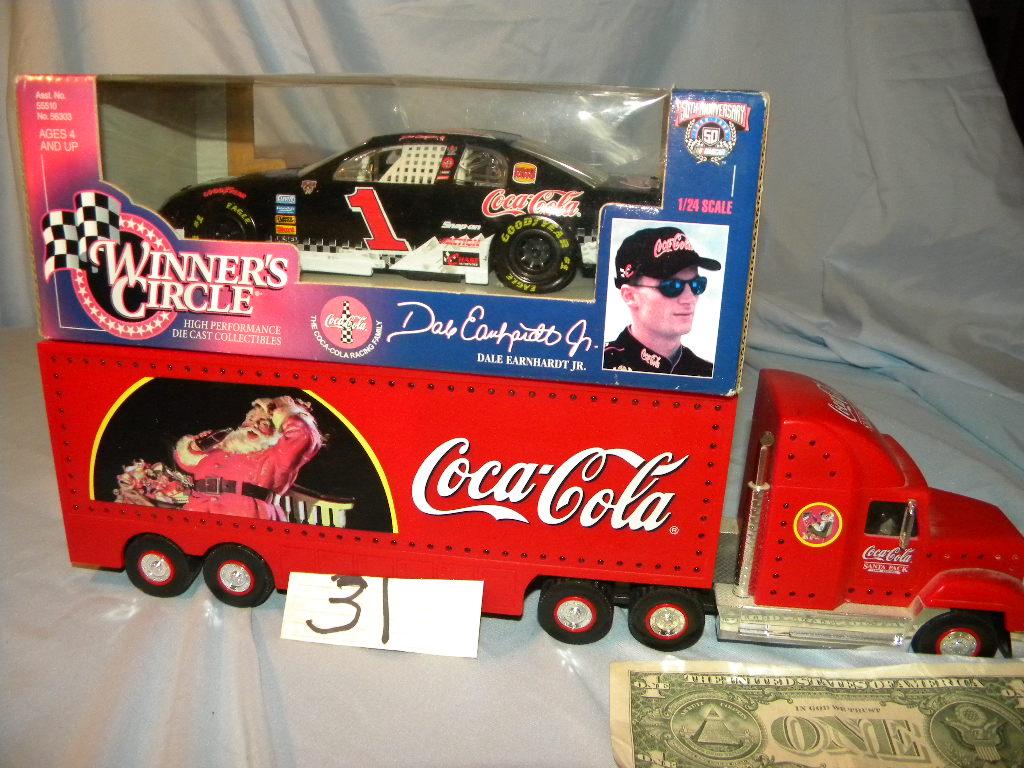 Coca Cola= "winners Circle", 1/24 Scale, #1 Metal Car; Coca Cola Semi, Plas