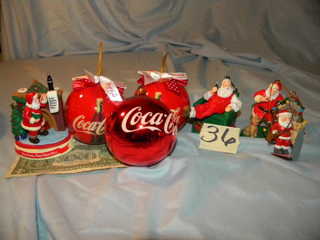 Coca Cola= Christmas Decorations; (3) Santa Balls;