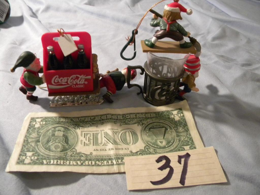 Coca Cola= 3 Bottles; Skaters; Christmas tree coke decorations; And More.