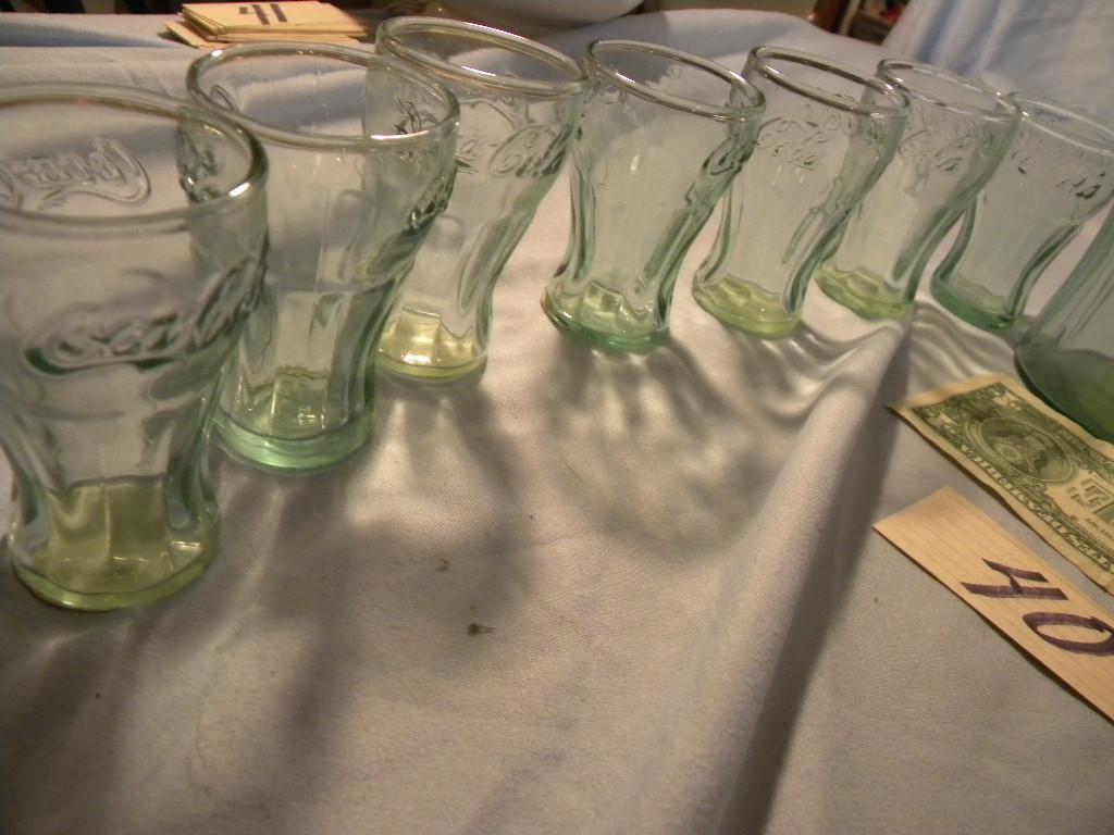Coca Cola= Pair Of Larger Drinking Glasses; (10) Small Glasses.