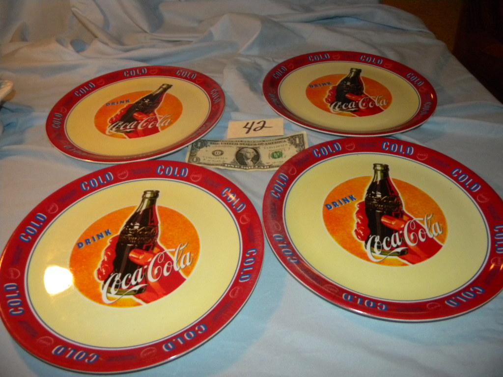 Coca Cola= Metal Bank; Center Pieces; (4) Gibson Plates, 4 1/2" D.